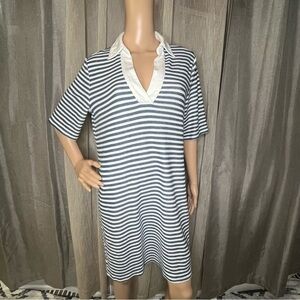 LOFT Striped Blue Contrast V Neck Collared Shirt Dress
Large